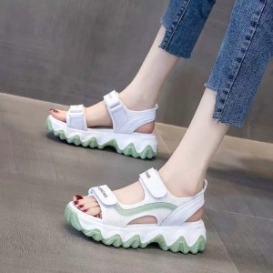 Trendy Chunky Style Velcro Platform Flat Sandal - Green