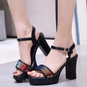 Roman Style Strap Open Toe High Heel Sandal - Black